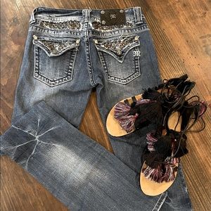 Miss Me Studded Distressed Jeans Rocker / Western /  Boot Cut Size 27 JP5002B54
